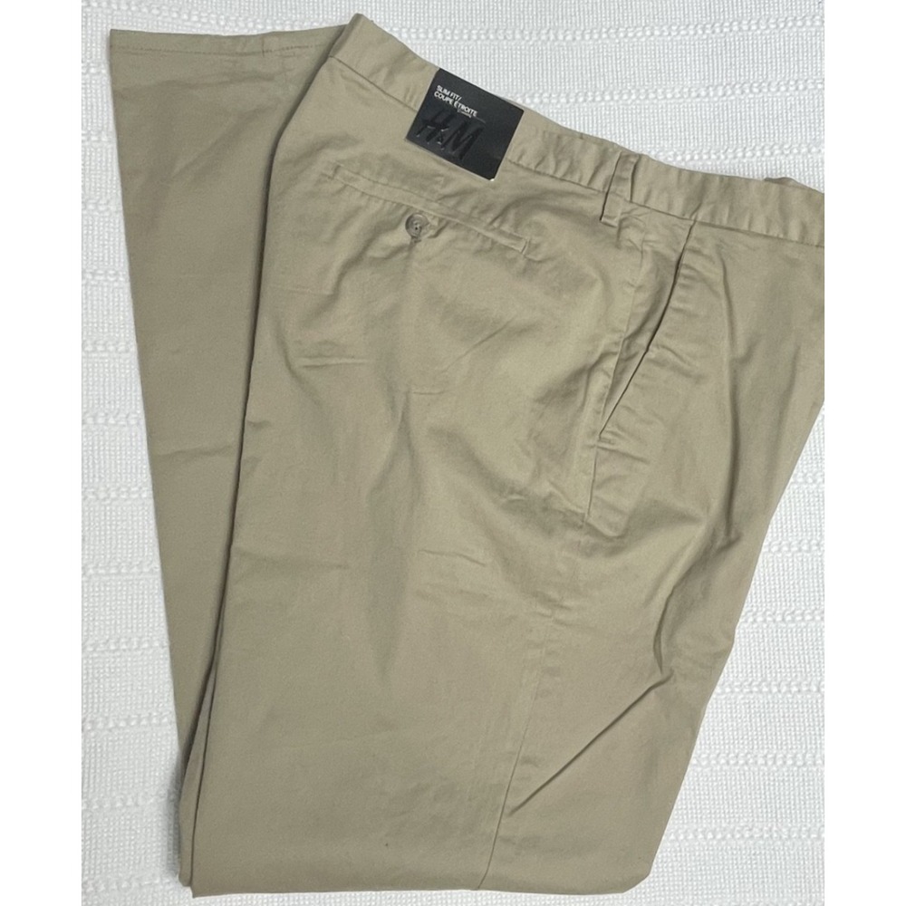 New H&M Slim Fit Stretch‎ Chino Pants Mens 40x31 Light Khaki